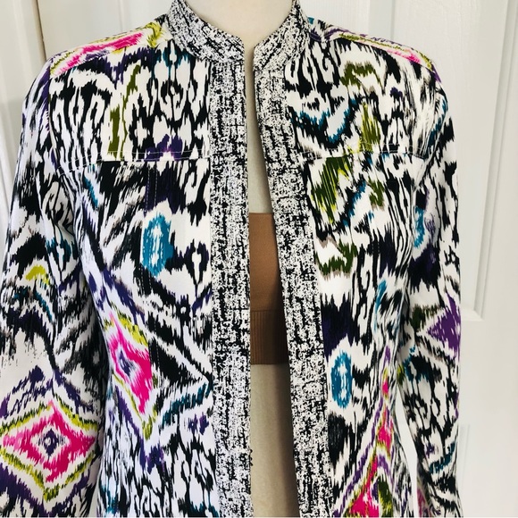 Silk Land collection blazer women’s Sz S multicolor ling sleeve 100% cotton - Picture 2 of 11